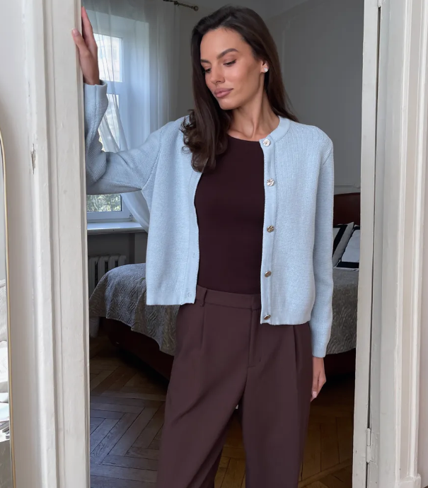 Cardigan Tricoté à Col Rond