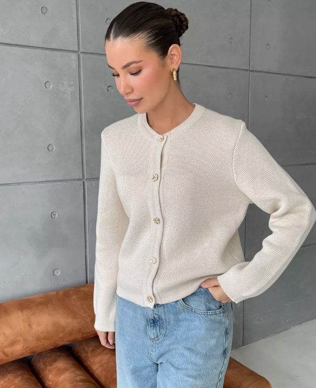 Cardigan Tricoté à Col Rond