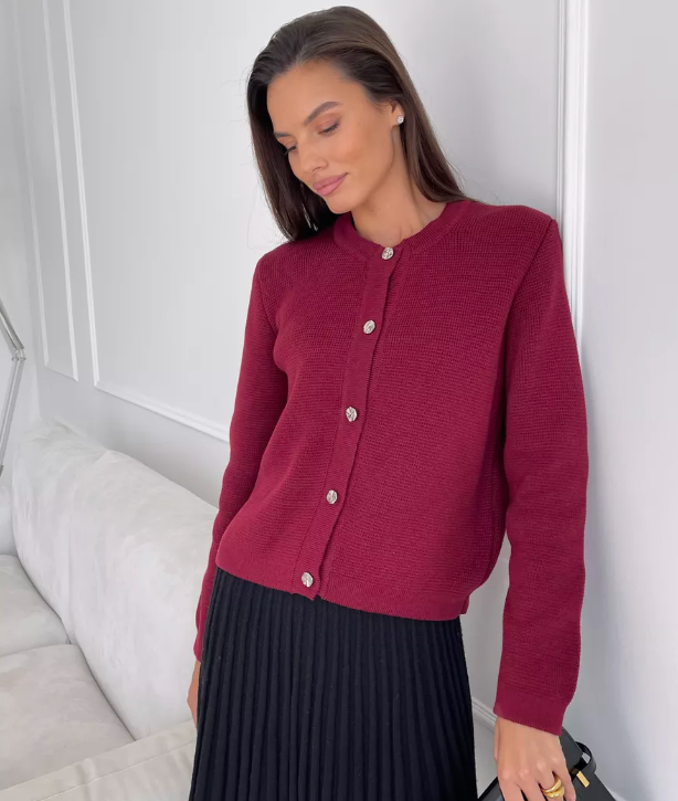Cardigan Tricoté à Col Rond