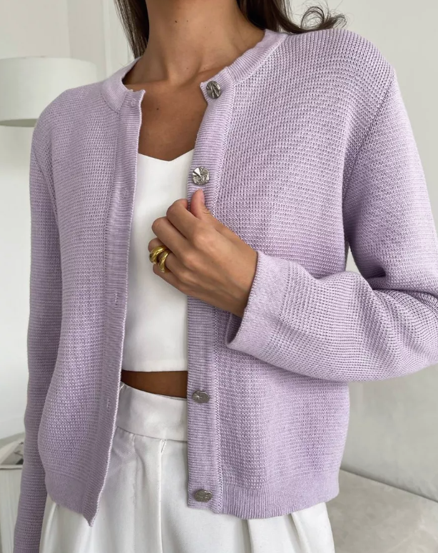 Cardigan Tricoté à Col Rond