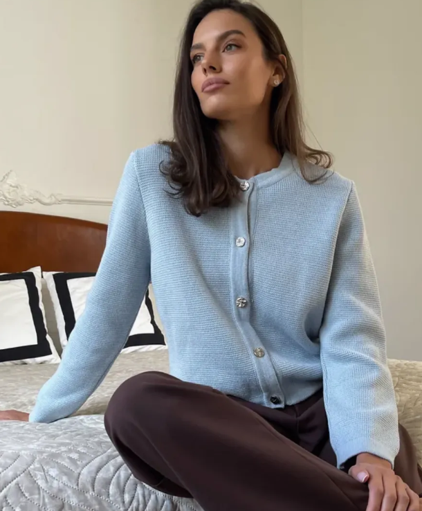 Cardigan Tricoté à Col Rond