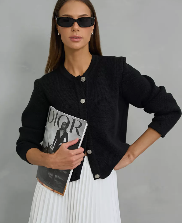 Cardigan Tricoté à Col Rond
