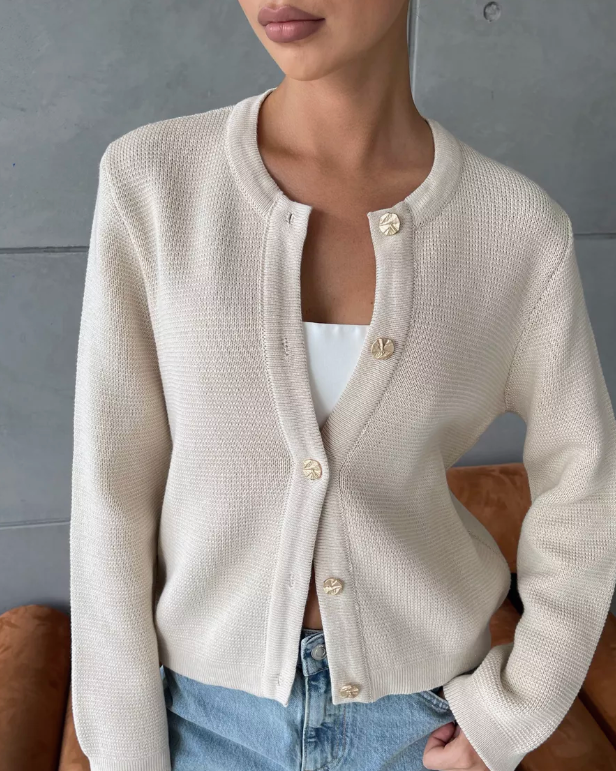 Cardigan Tricoté à Col Rond