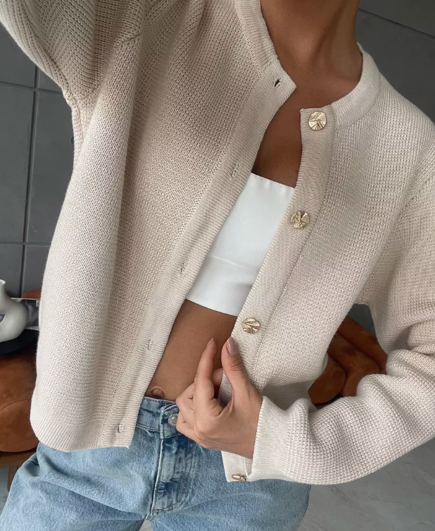 Cardigan Tricoté à Col Rond